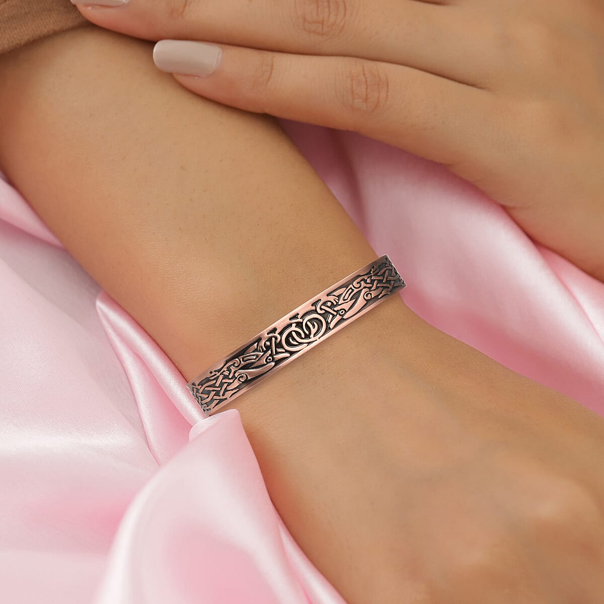 Celtic Pattern Cuff Bracelet in Rosetone (7.50 In) image number 2
