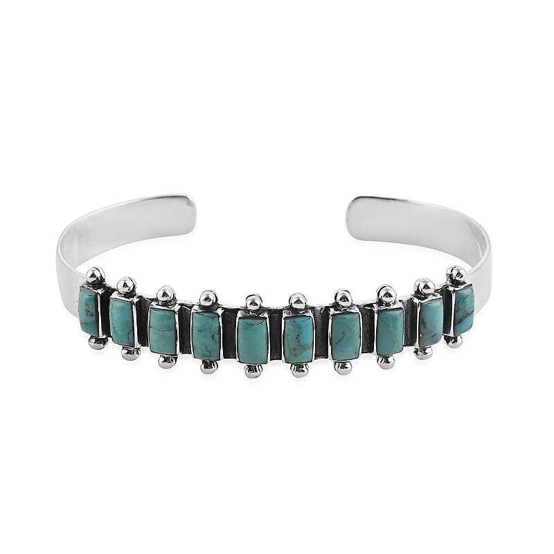 Santa Fe Style Turquoise Cuff Bracelet in Sterling Silver (6.50 In) 15.80 Grams 25.00 ctw