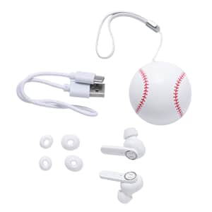 White and Red Bluetooth Wireless Baseball Shape Earbuds with Charging Box