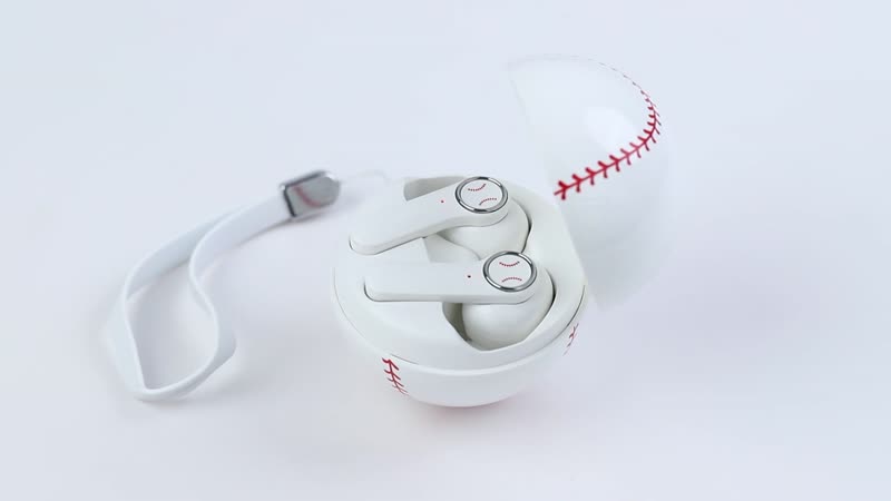 White and Red Bluetooth Wireless Ball Shape Earbuds with Charging Box (10x3.4 mm)