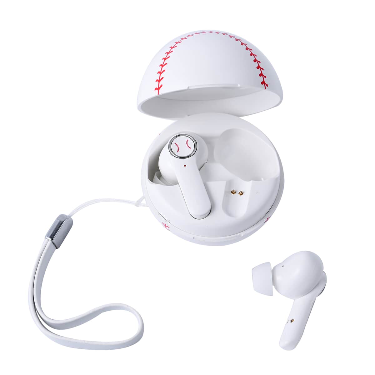 White and Red Bluetooth Wireless Baseball Shape Earbuds with Charging Box image number 4