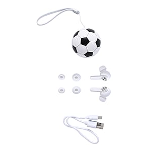 White and Black Bluetooth Wireless Football Shape Earbuds with Charging Box