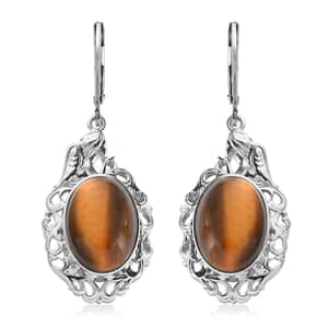 Tiger's Eye Earrings in Platinum Over Copper With Magnet and Stainless Steel 13.30 ctw