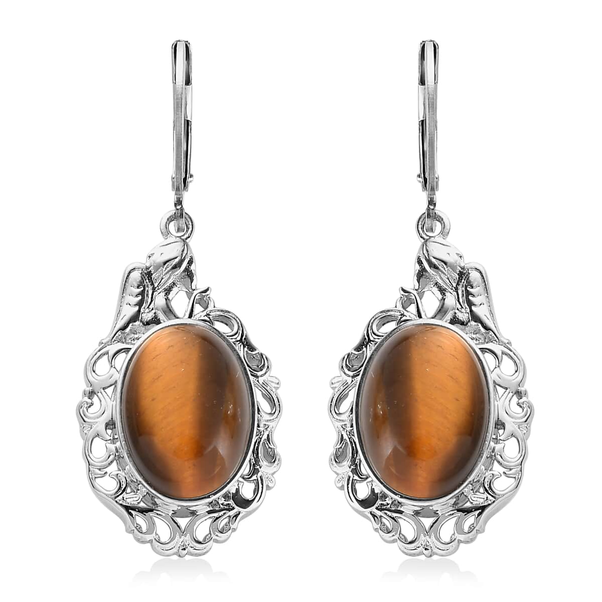 Tiger's Eye Earrings in Platinum Over Copper With Magnet and Stainless Steel 13.30 ctw image number 0