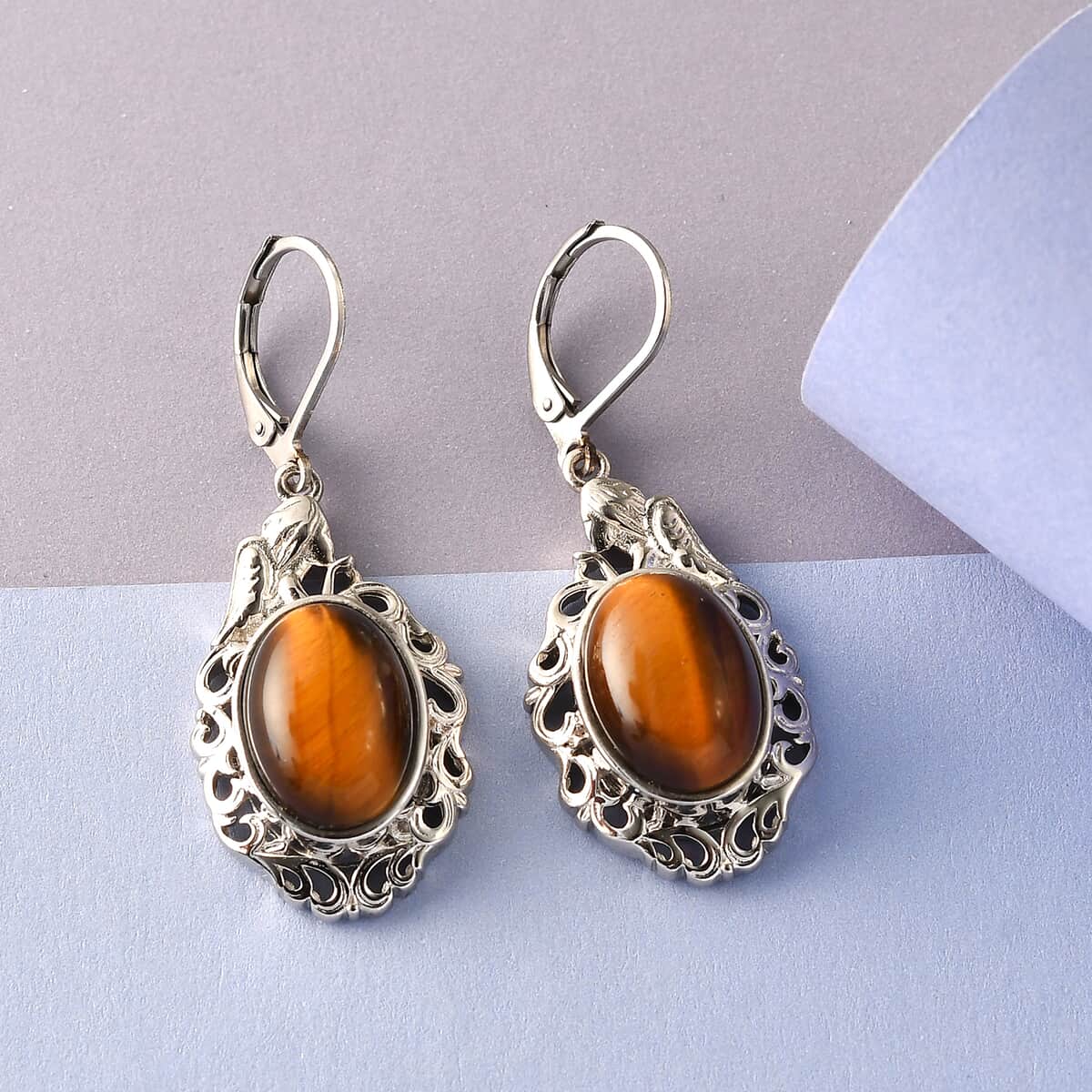 South African Tiger's Eye Earrings in Platinum Over Copper With Magnet and Stainless Steel 13.30 ctw image number 1