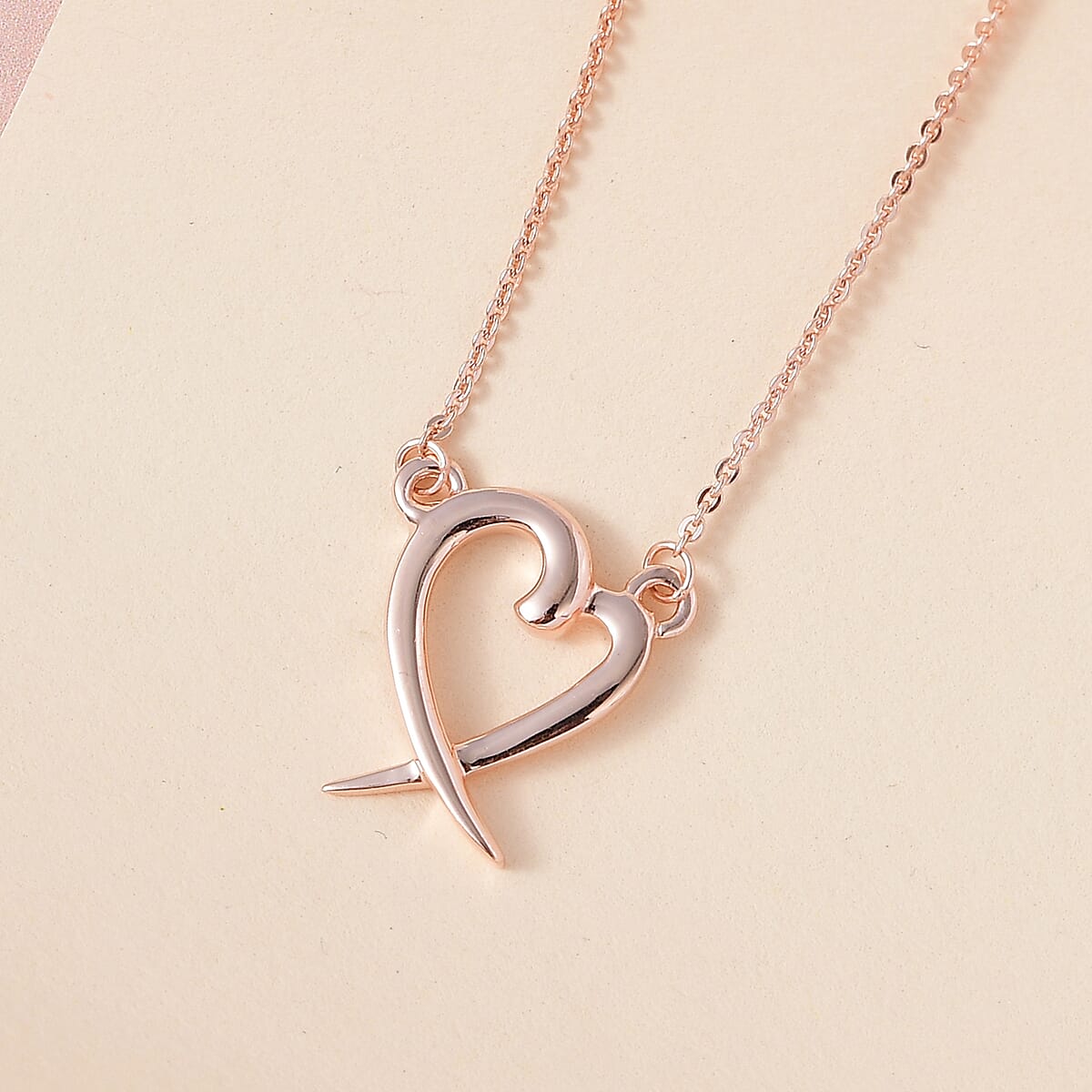 Heart Necklace , Vermeil Rose Gold Over Sterling Silver Necklace,Heart And X Necklace , 18 Inch Necklace 3.30 Grams image number 1