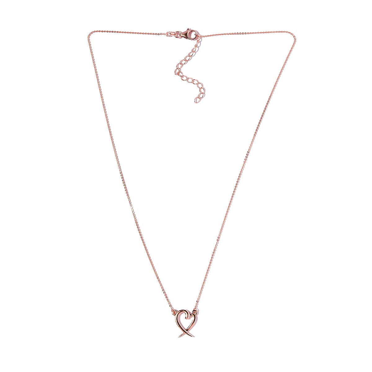 Heart Necklace , Vermeil Rose Gold Over Sterling Silver Necklace,Heart And X Necklace , 18 Inch Necklace 3.30 Grams image number 3