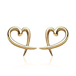 Heart Earrings, Vermeil YG Over Sterling Silver Earrings, Silver Heart Studs, X Earrings 2 Grams