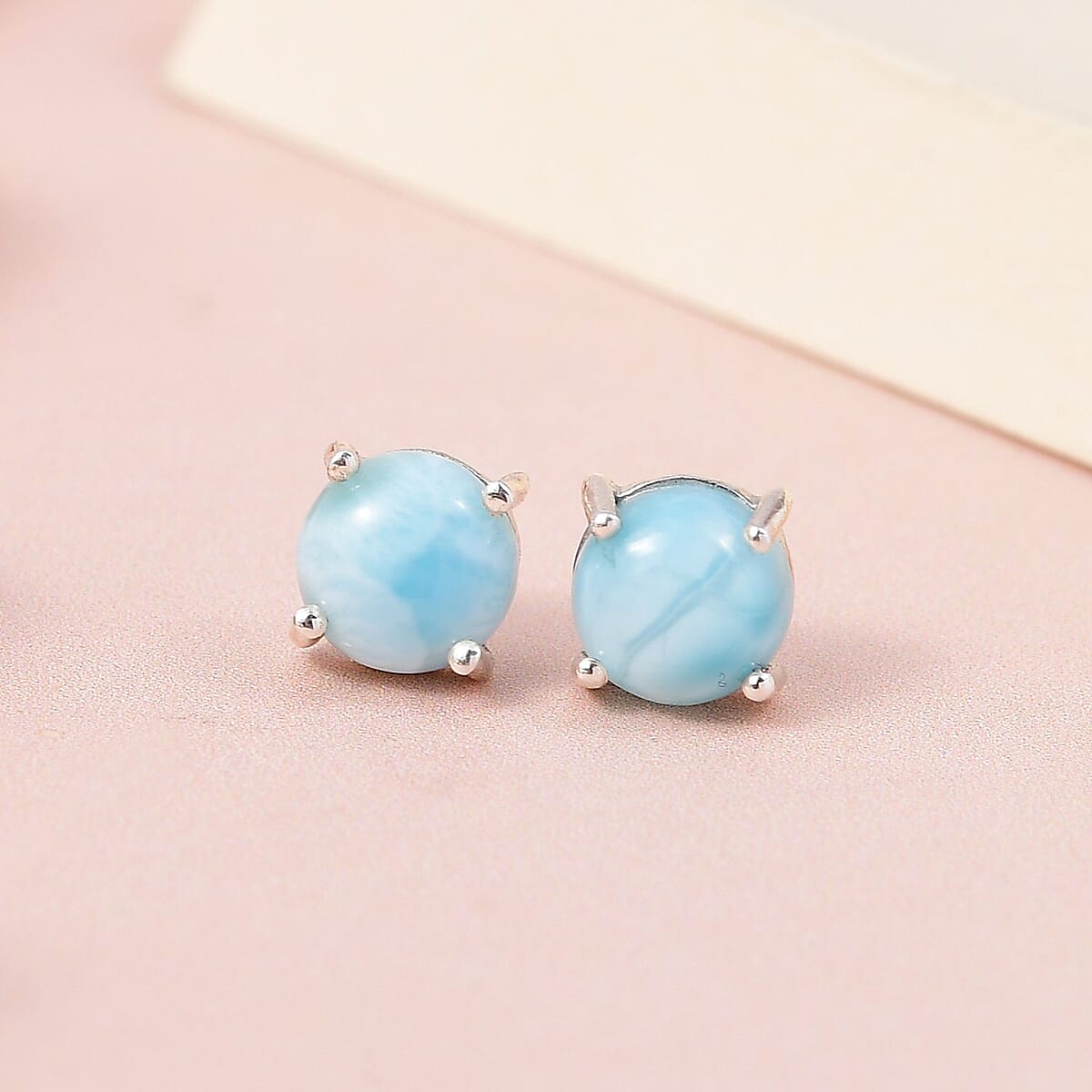 Larimar Solitaire Stud Earrings in Platinum Over Sterling Silver 3.35 ctw image number 1