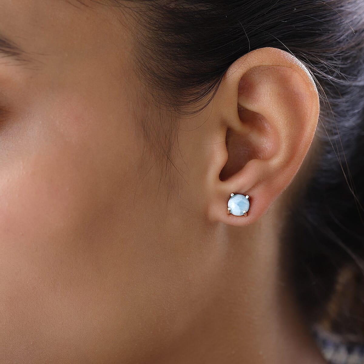 Larimar Solitaire Stud Earrings in Platinum Over Sterling Silver 3.35 ctw image number 2
