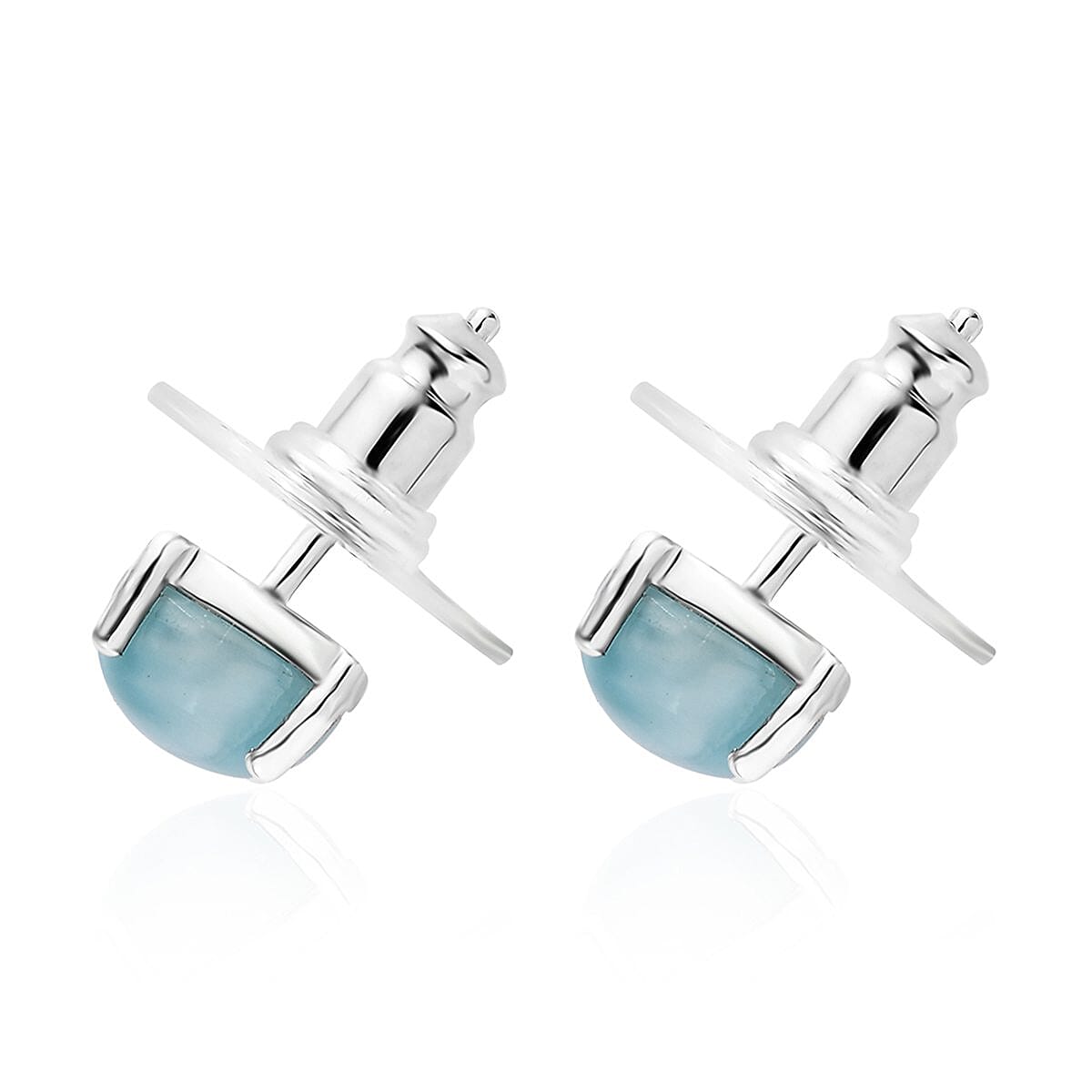 Larimar Solitaire Stud Earrings in Platinum Over Sterling Silver 3.35 ctw image number 3