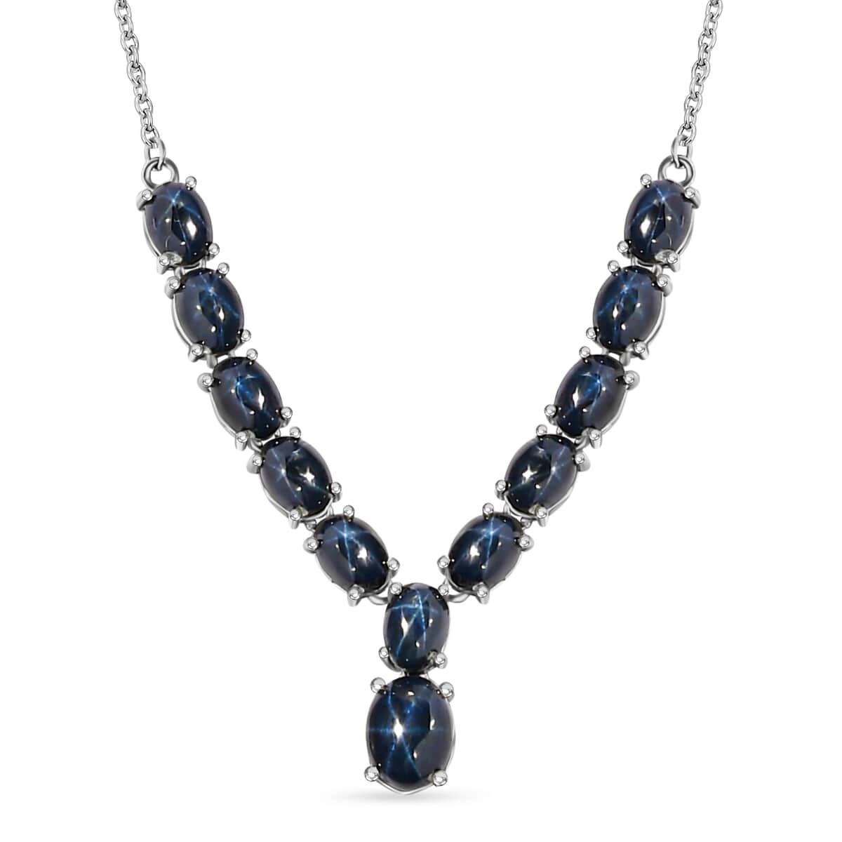 Blue Star Sapphire Necklace, Platinum Sterling Silver Necklace, 18 Inch Necklace 18.15 ctw image number 0