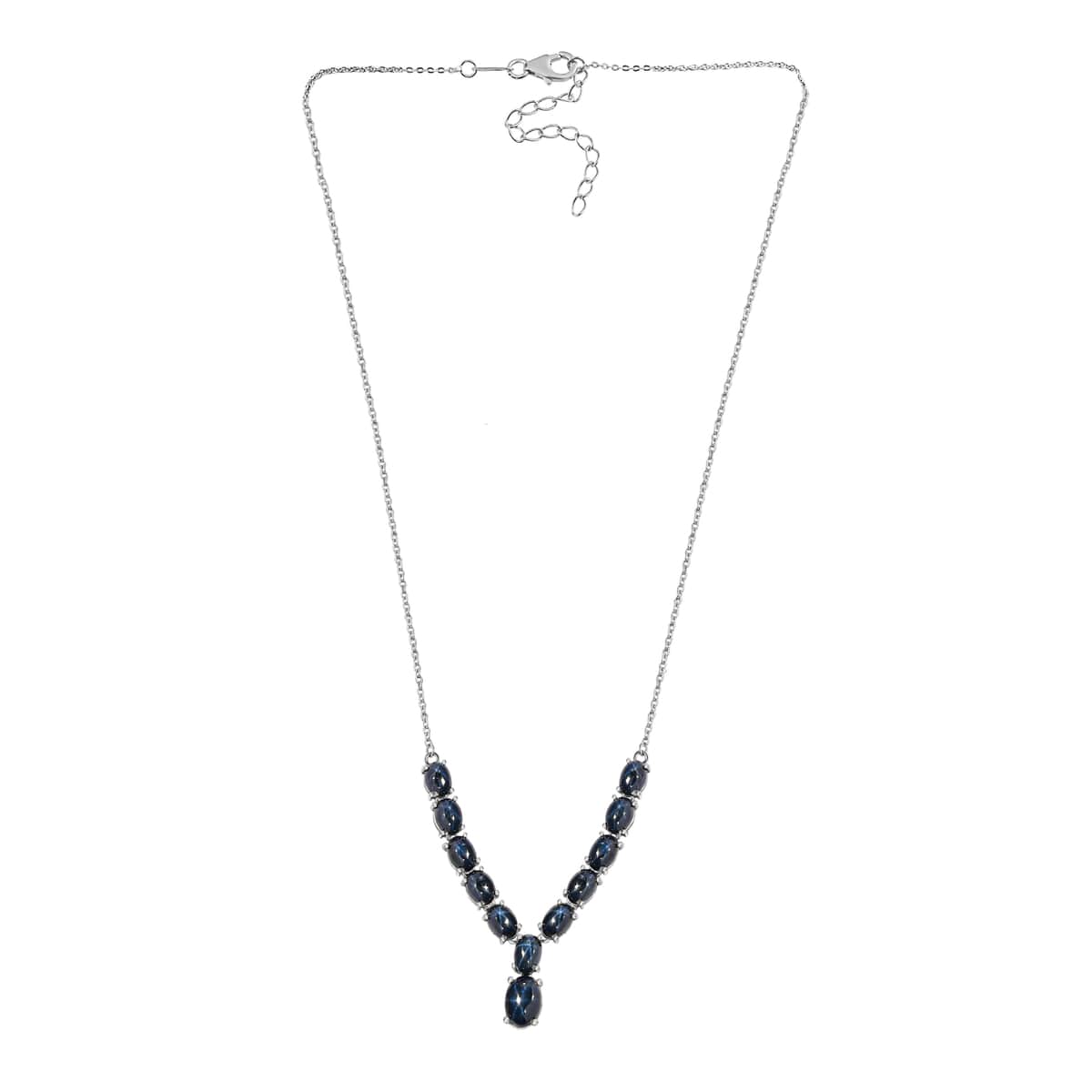 Blue Star Sapphire Necklace, Platinum Sterling Silver Necklace, 18 Inch Necklace 18.15 ctw image number 3