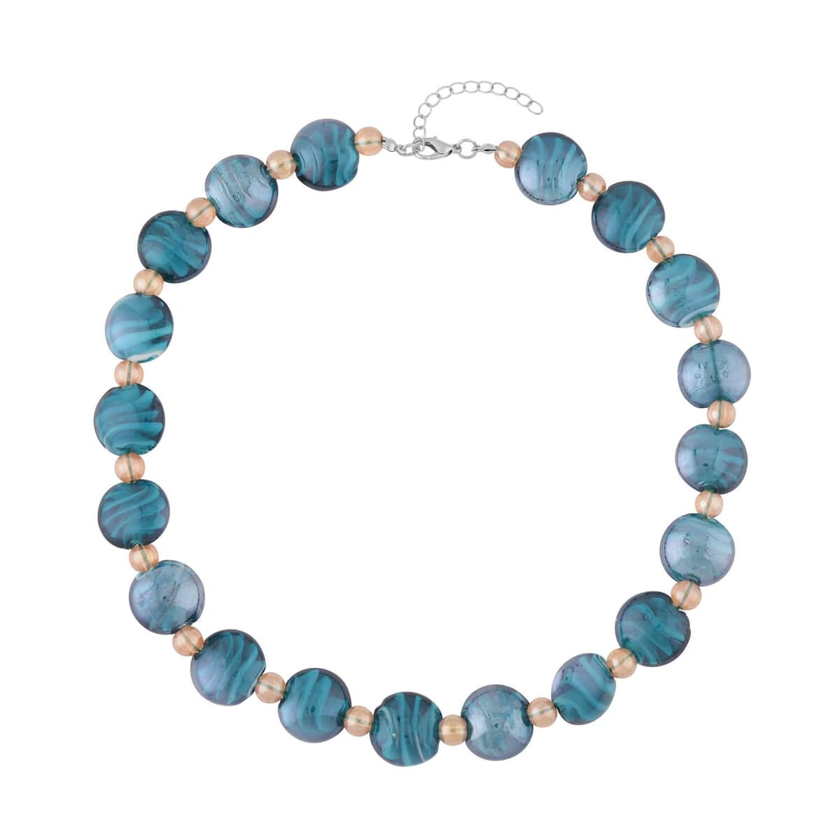 Blue Color Murano Style and Champagne Glass Beaded Necklace 20-22 Inches in Silvertone image number 0