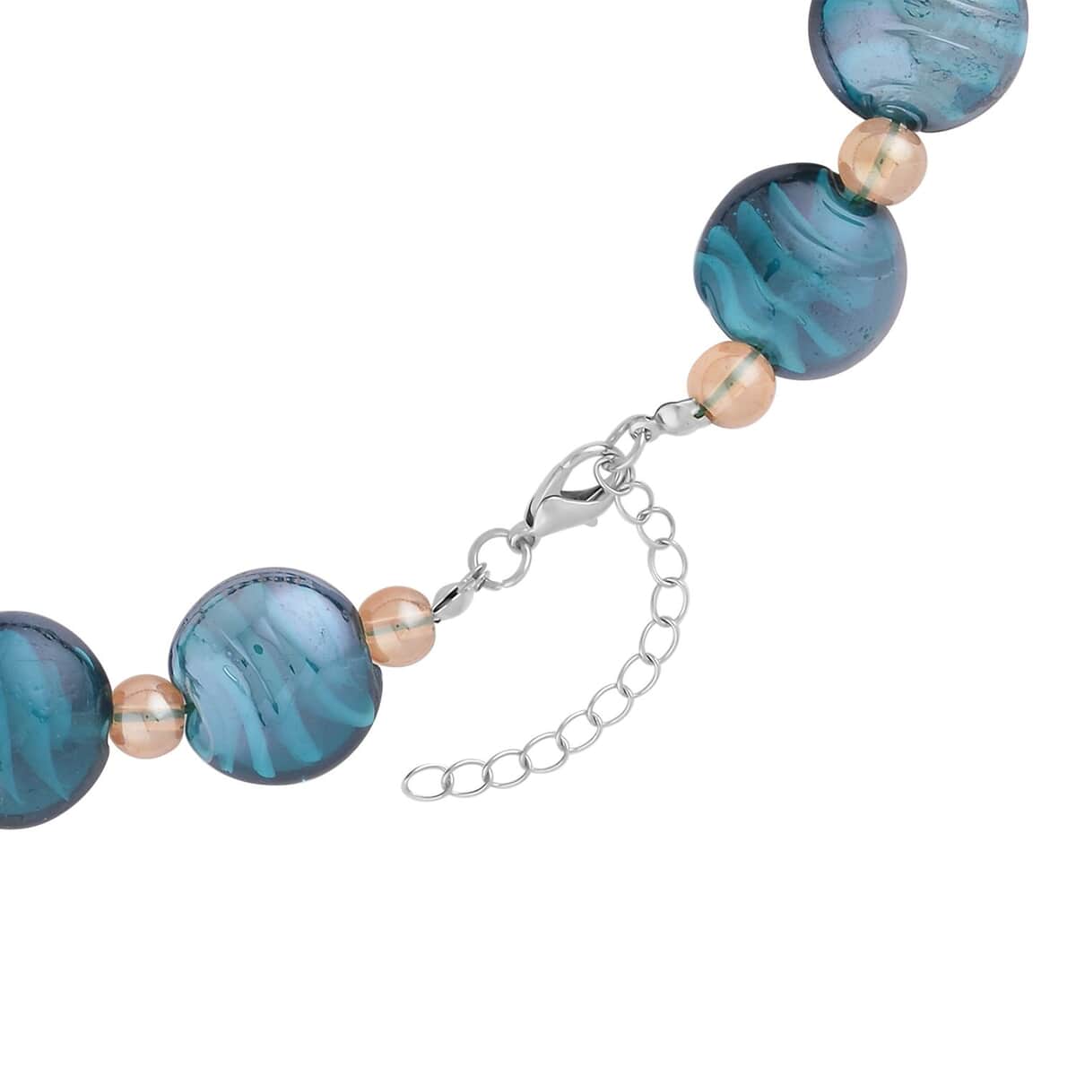 Blue Color Murano Glass and Champagne Glass Beaded Necklace 20-22 Inches in Silvertone image number 3