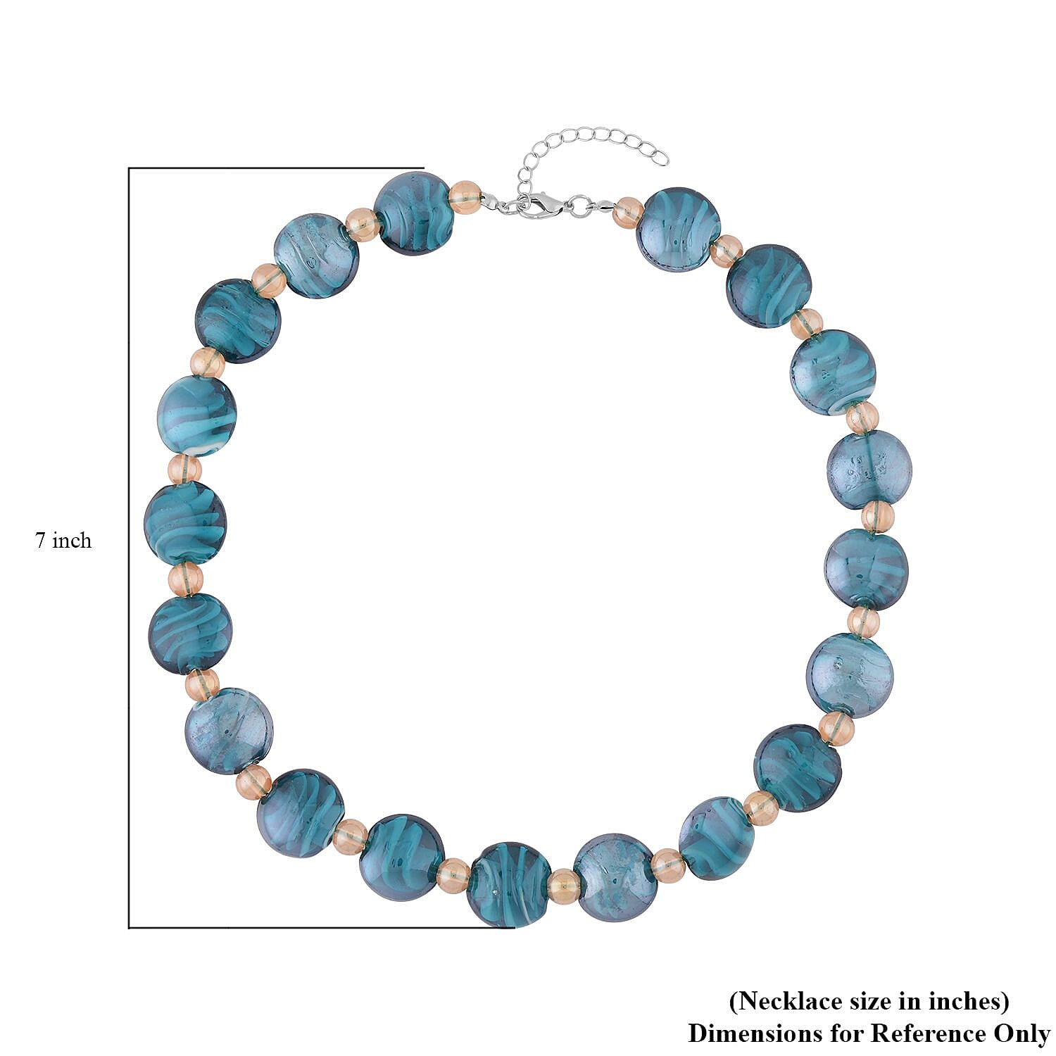 Blue and Champagne Glass Beaded Necklace 20-22 Inches in Silvertone