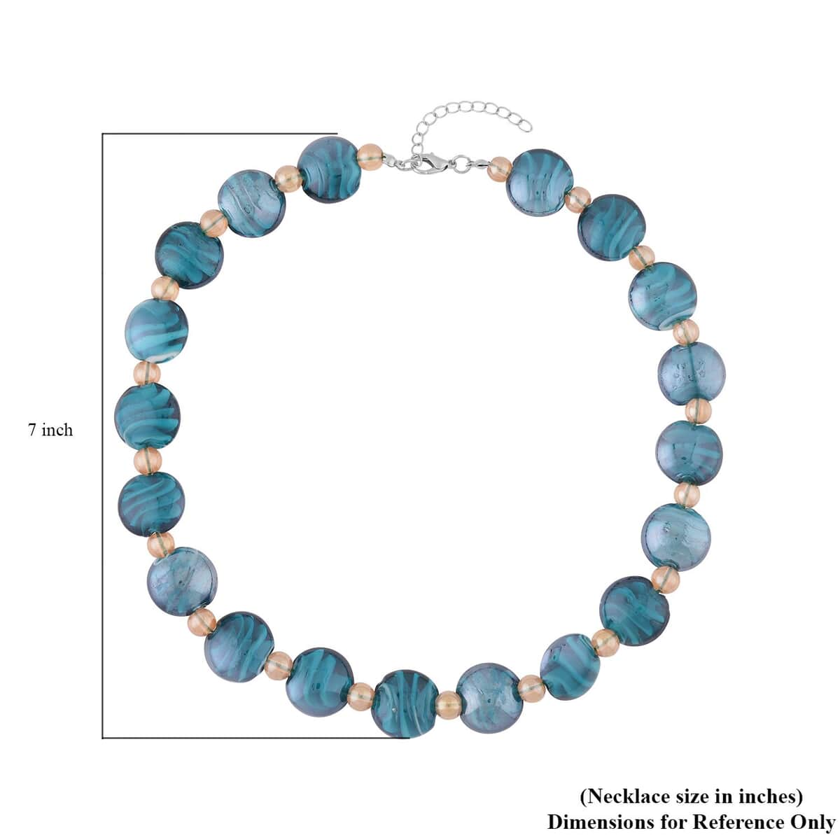 Blue Color Murano Glass and Champagne Glass Beaded Necklace 20-22 Inches in Silvertone image number 4