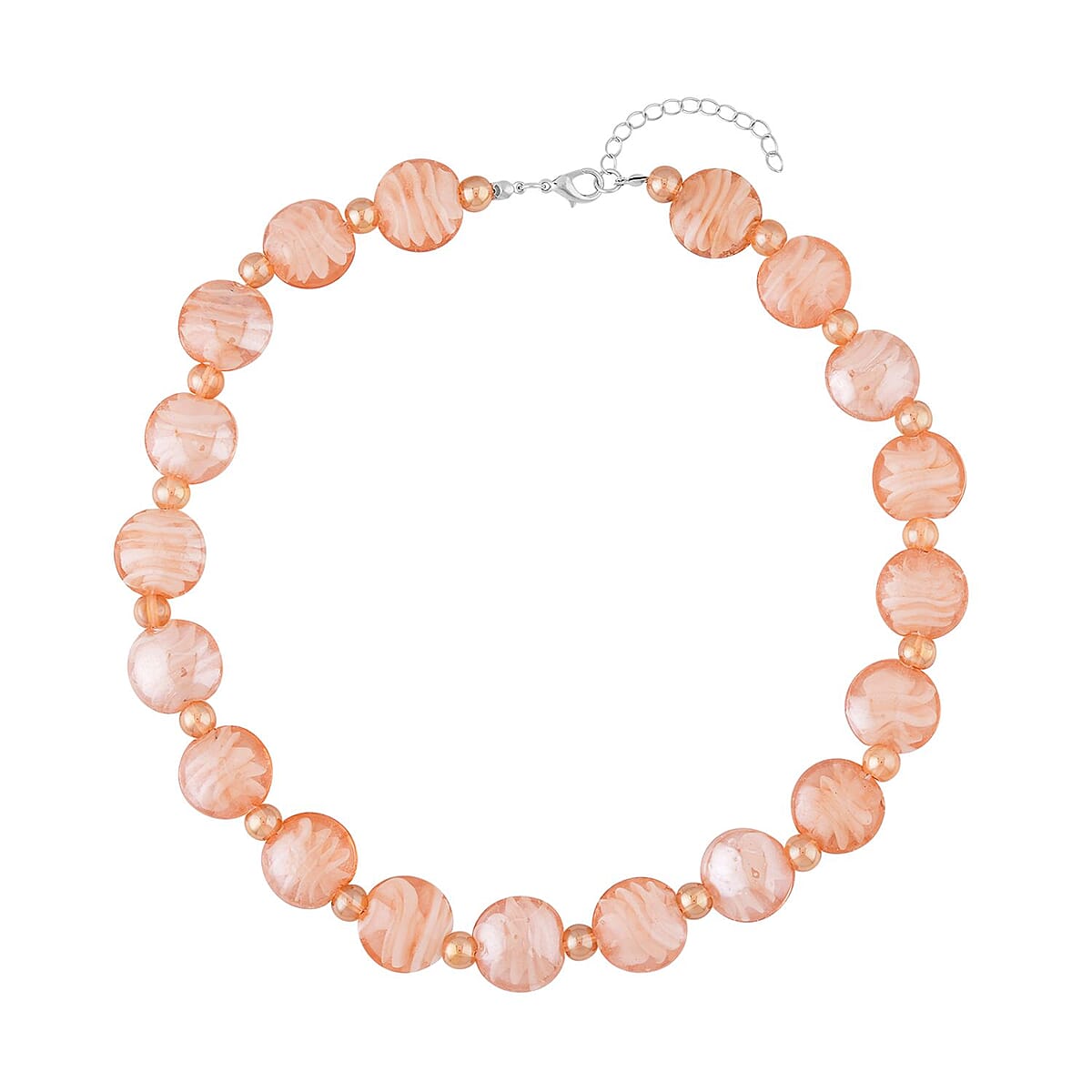 Pink and Champagne Glass Beaded Necklace 20-22 Inches in Silvertone image number 0