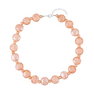 Pink Color Murano Style and Champagne Glass Beaded Necklace 20-22 Inches in Silvertone