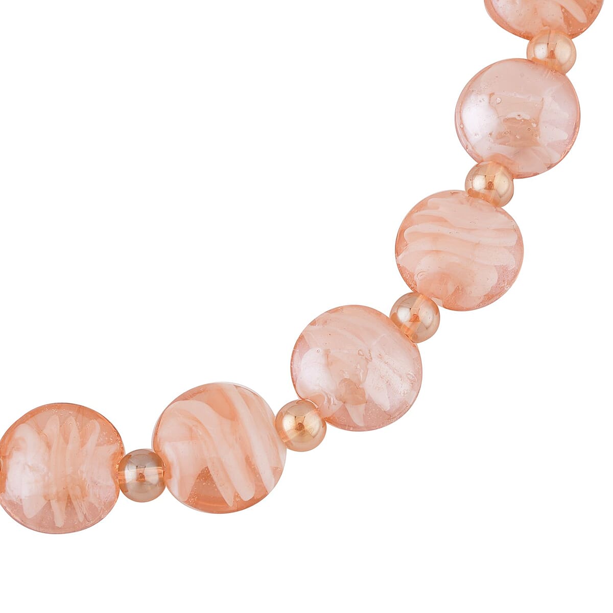 Pink and Champagne Glass Beaded Necklace 20-22 Inches in Silvertone image number 2