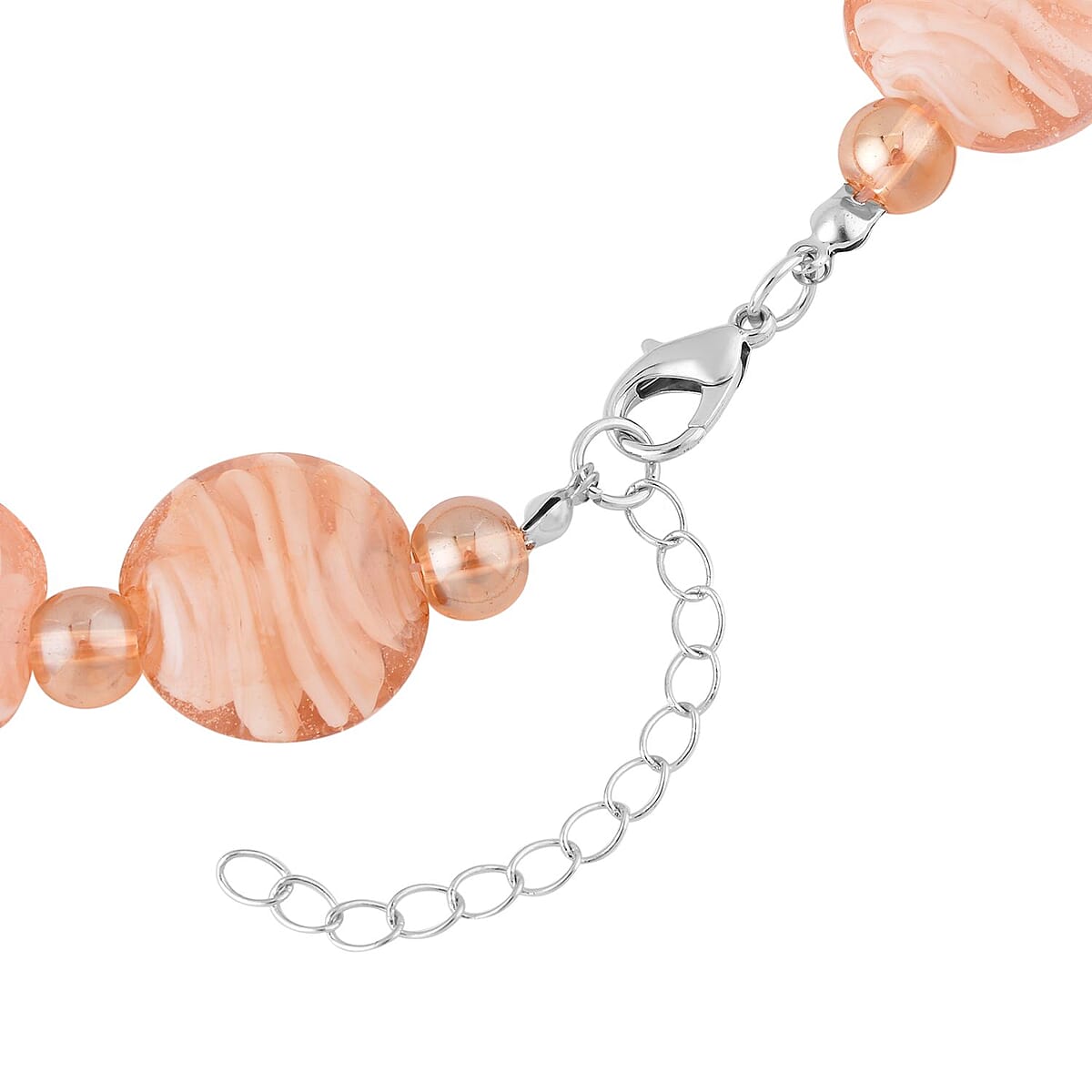 Pink and Champagne Glass Beaded Necklace 20-22 Inches in Silvertone image number 3