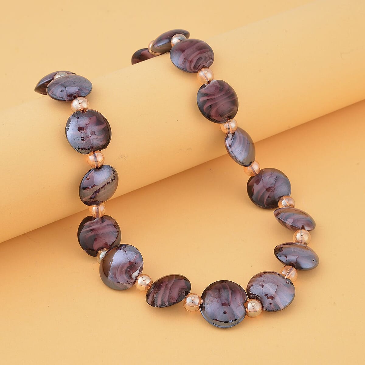 Purple and Champagne Glass Beaded Necklace 20-22 Inches in Silvertone image number 1