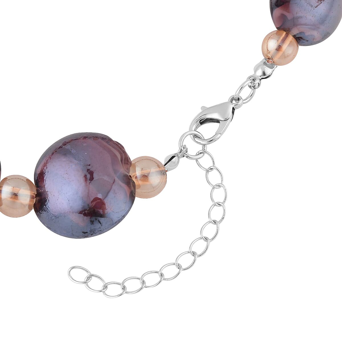 Purple and Champagne Glass Beaded Necklace 20-22 Inches in Silvertone image number 3