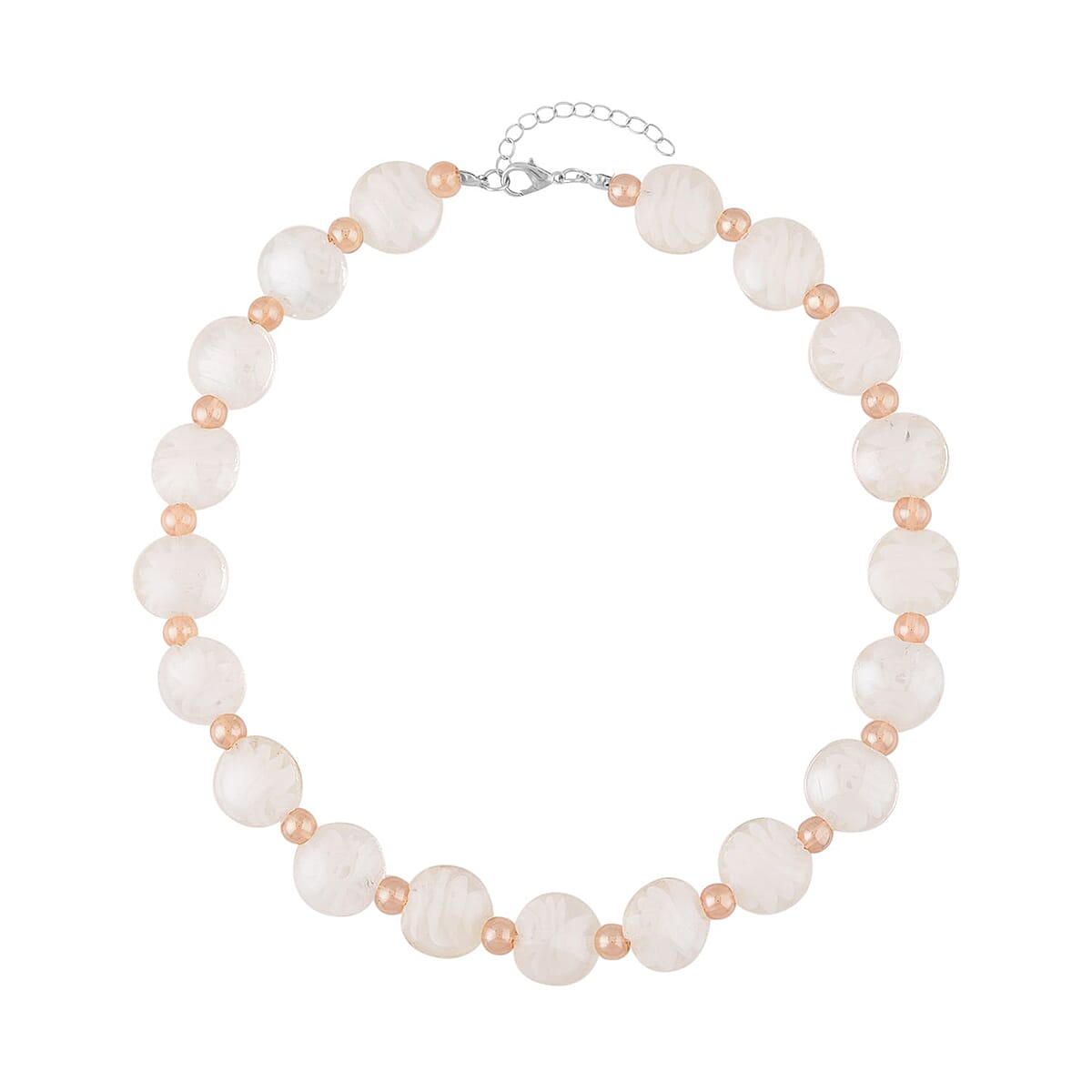 White and Champagne Glass Beaded Necklace 20-22 Inches in Silvertone image number 0