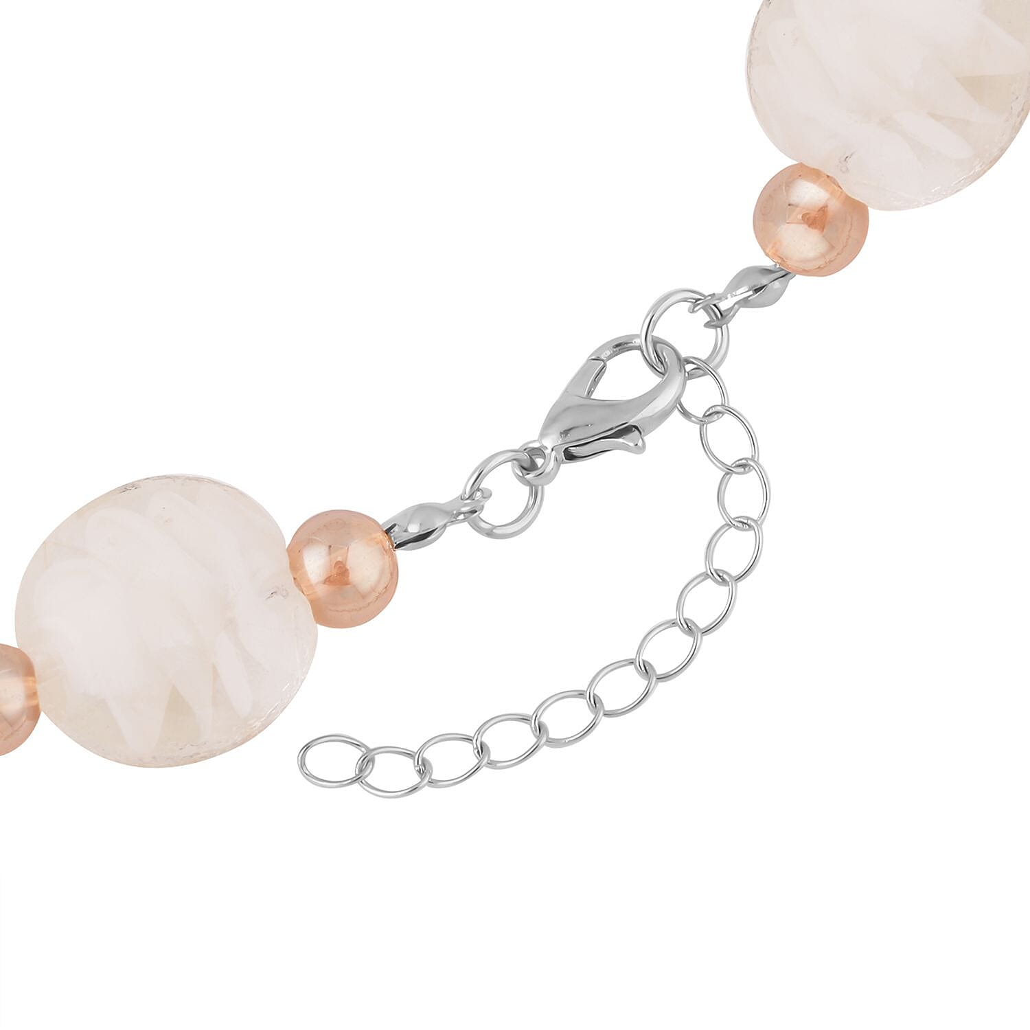 White and Champagne Glass Beaded Necklace 20-22 Inches in Silvertone