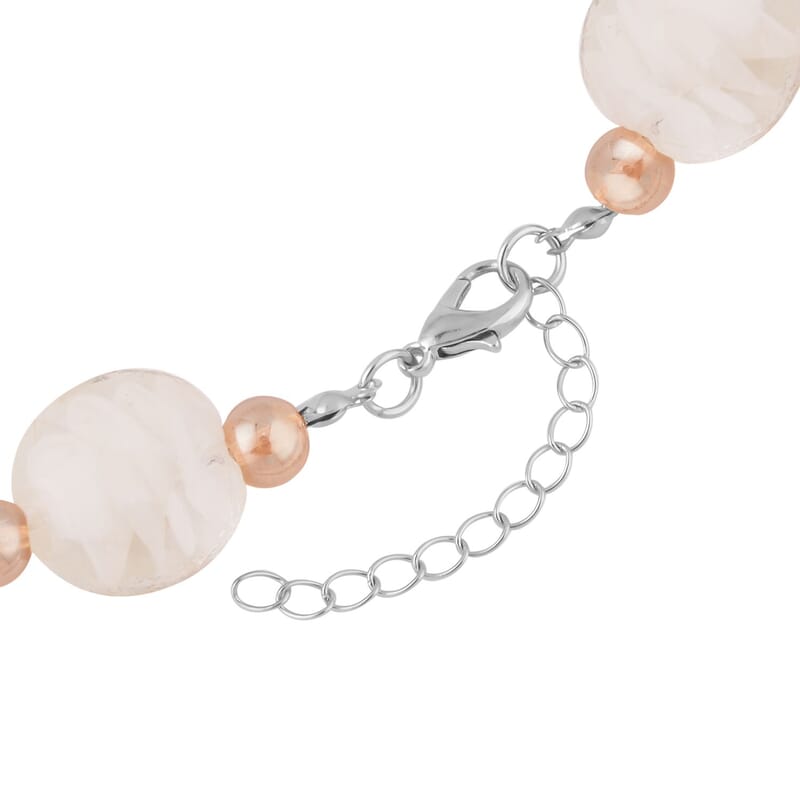 White and Champagne Glass Beaded Necklace 20-22 Inches in Silvertone