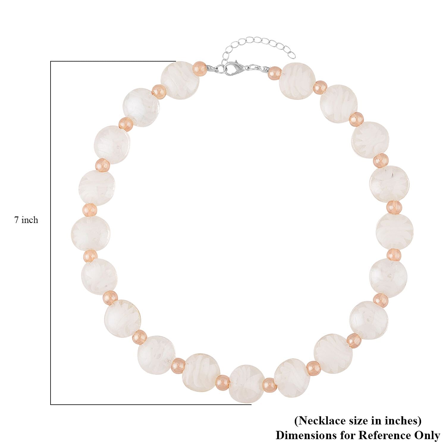 White and Champagne Glass Beaded Necklace 20-22 Inches in Silvertone