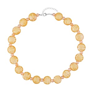 Champagne Glass Beaded Necklace 20-22 Inches in Silvertone