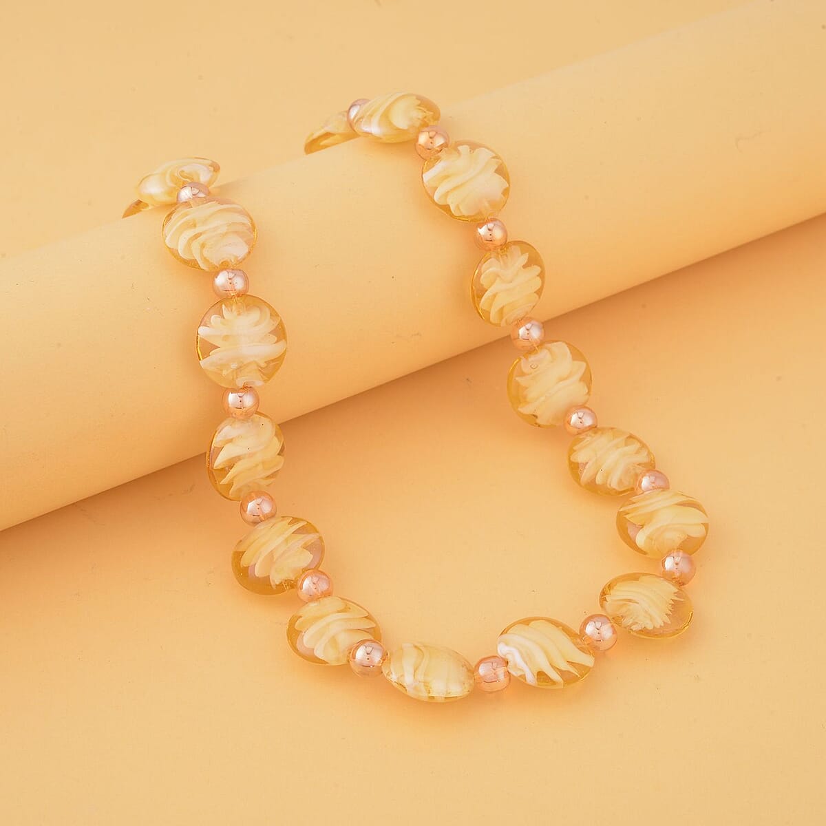 Champagne Glass Beaded Necklace 20-22 Inches in Silvertone image number 1