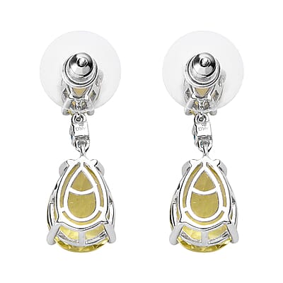 Ouro Verde Quartz and Malgache Neon Apatite Dangle Earrings in Platinum Over Sterling Silver 11.15 ctw