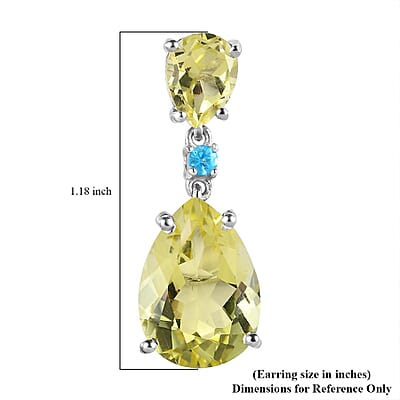 Ouro Verde Quartz and Malgache Neon Apatite Dangle Earrings in Platinum Over Sterling Silver 11.15 ctw