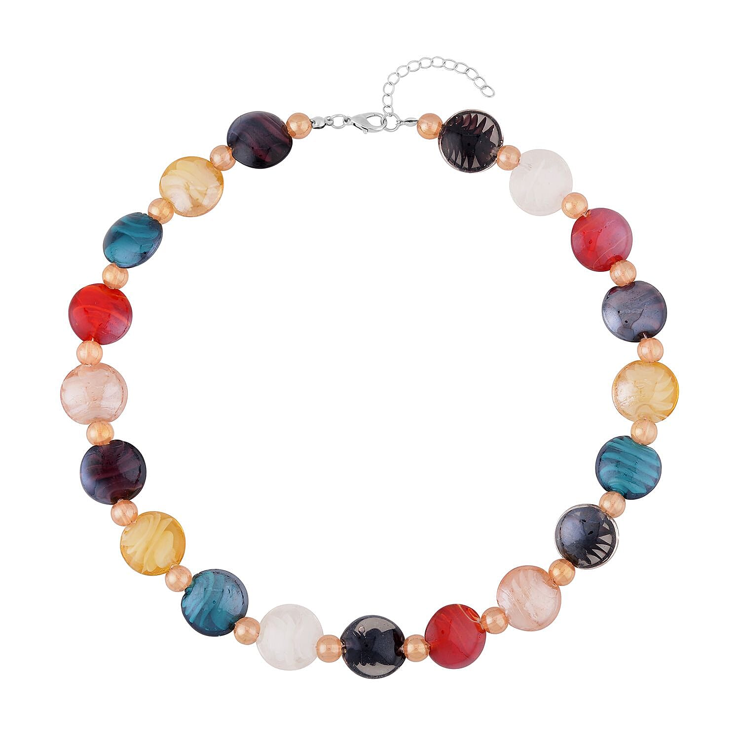 Multi Color with Champagne Glass Beaded Necklace 20-22 Inches in Silvertone