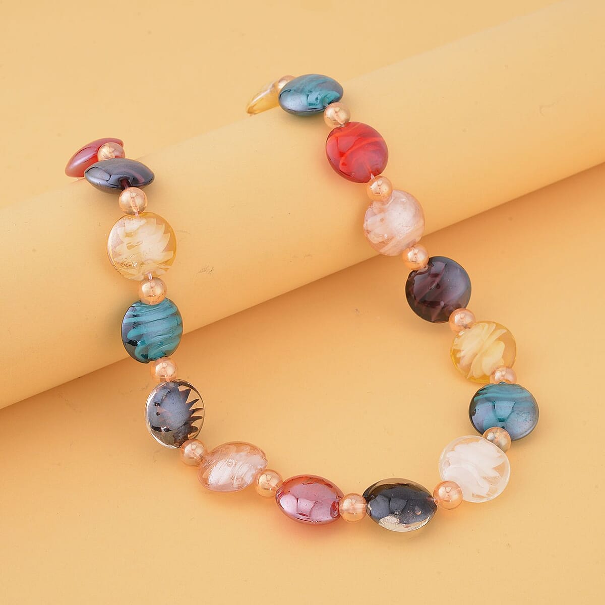 Multi Color with Champagne Glass Beaded Necklace 20-22 Inches in Silvertone image number 1