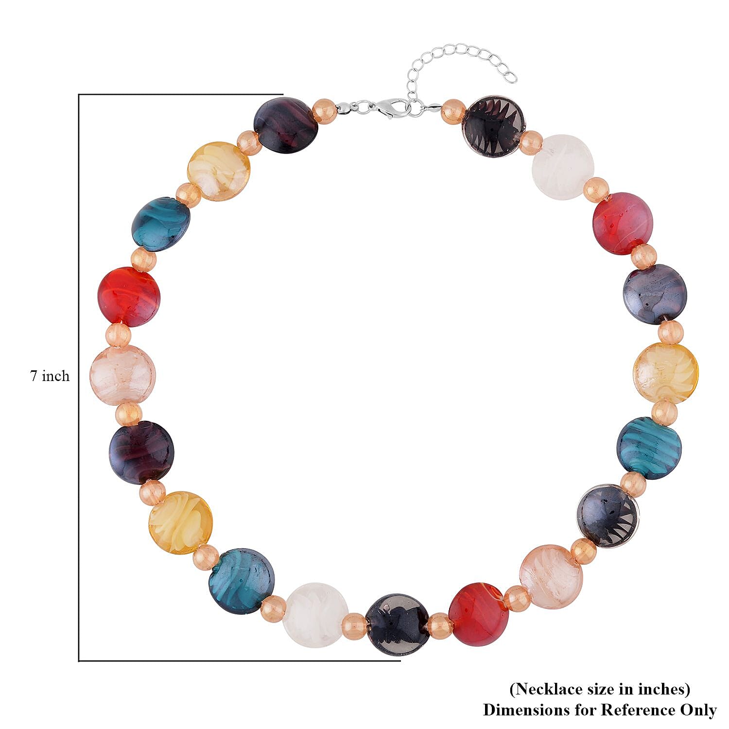 Multi Color with Champagne Glass Beaded Necklace 20-22 Inches in Silvertone