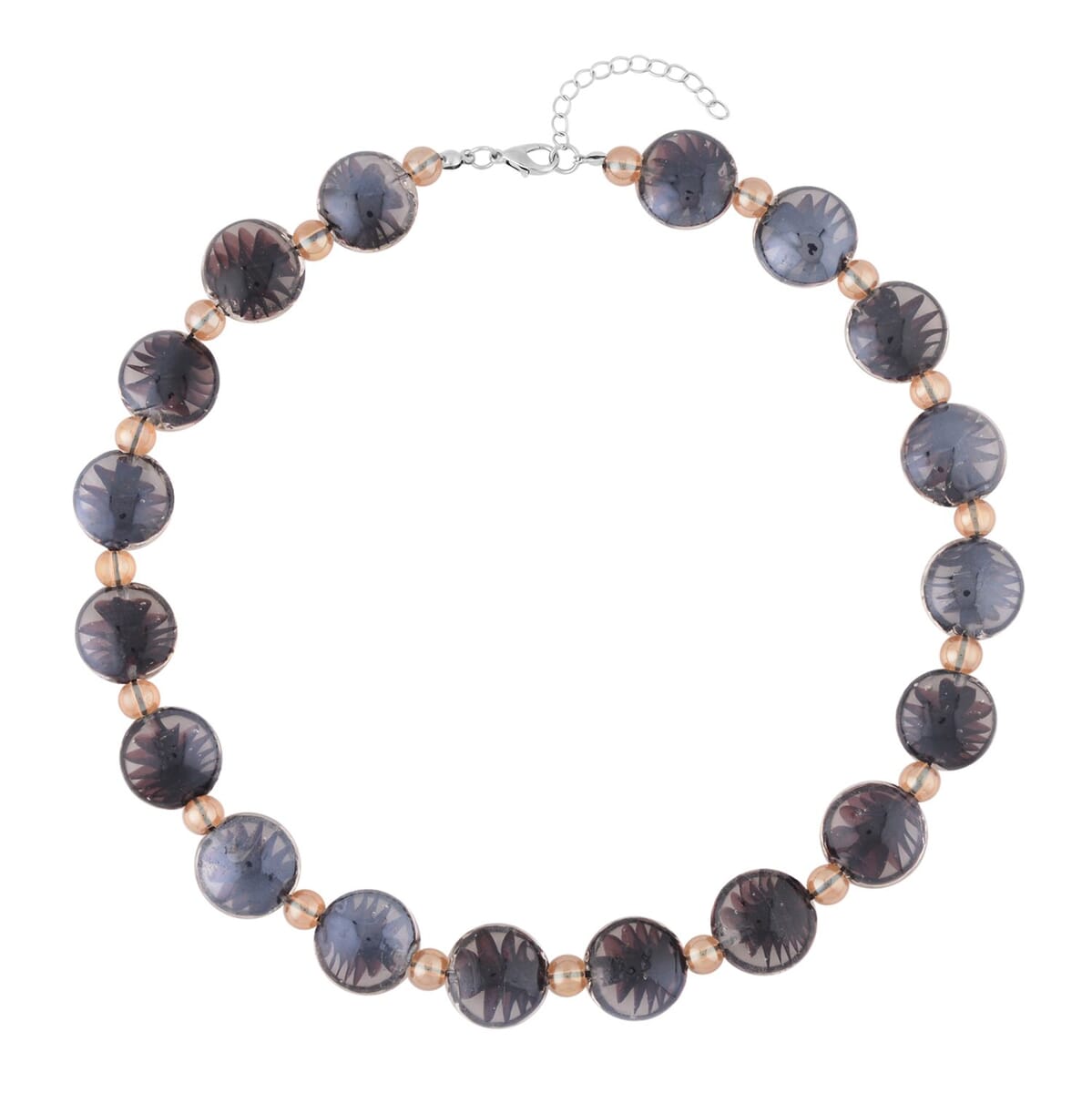 Black Color Murano Style and Champagne Glass Beaded Necklace 20-22 Inches in Silvertone image number 0