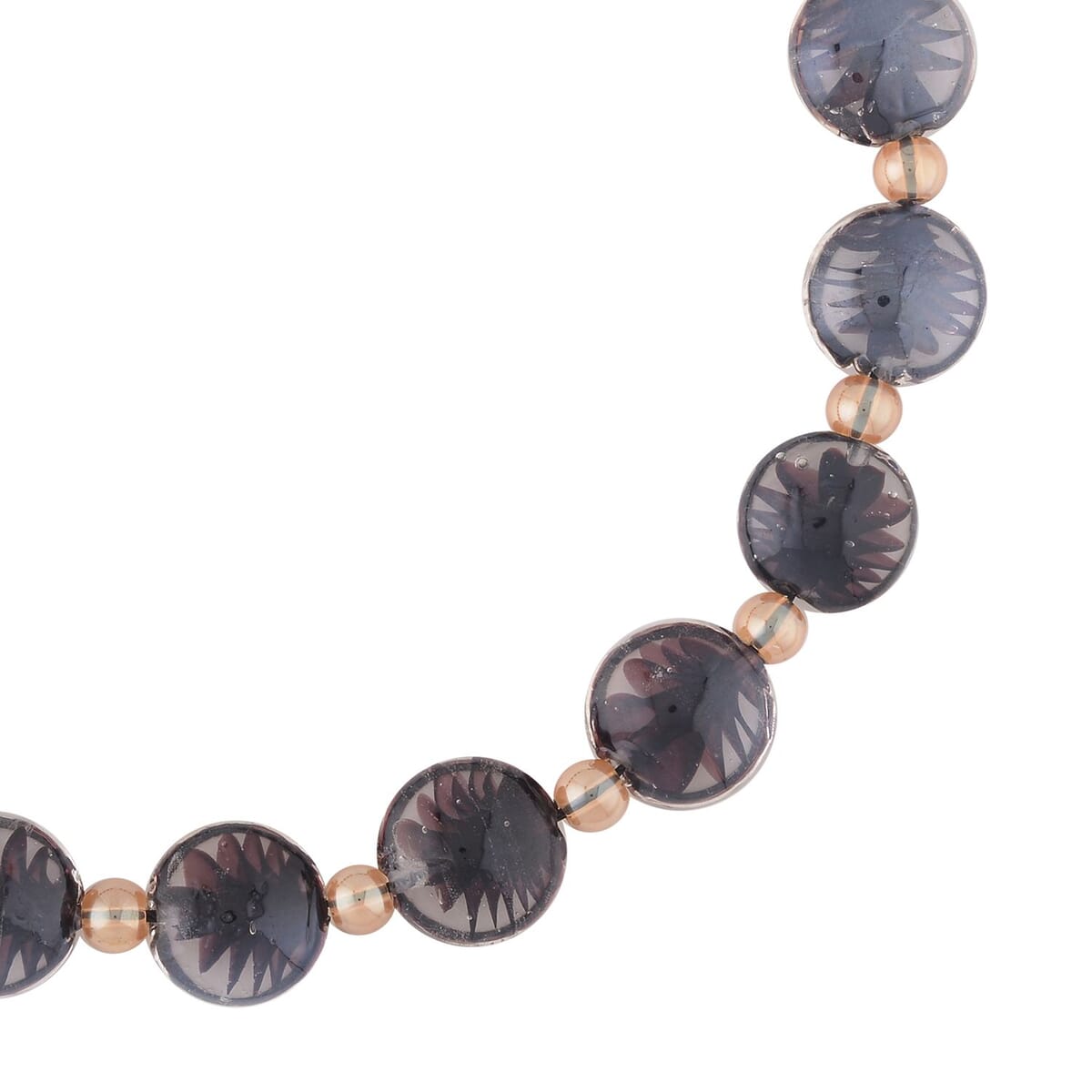 Black Color Murano Style and Champagne Glass Beaded Necklace 20-22 Inches in Silvertone image number 2