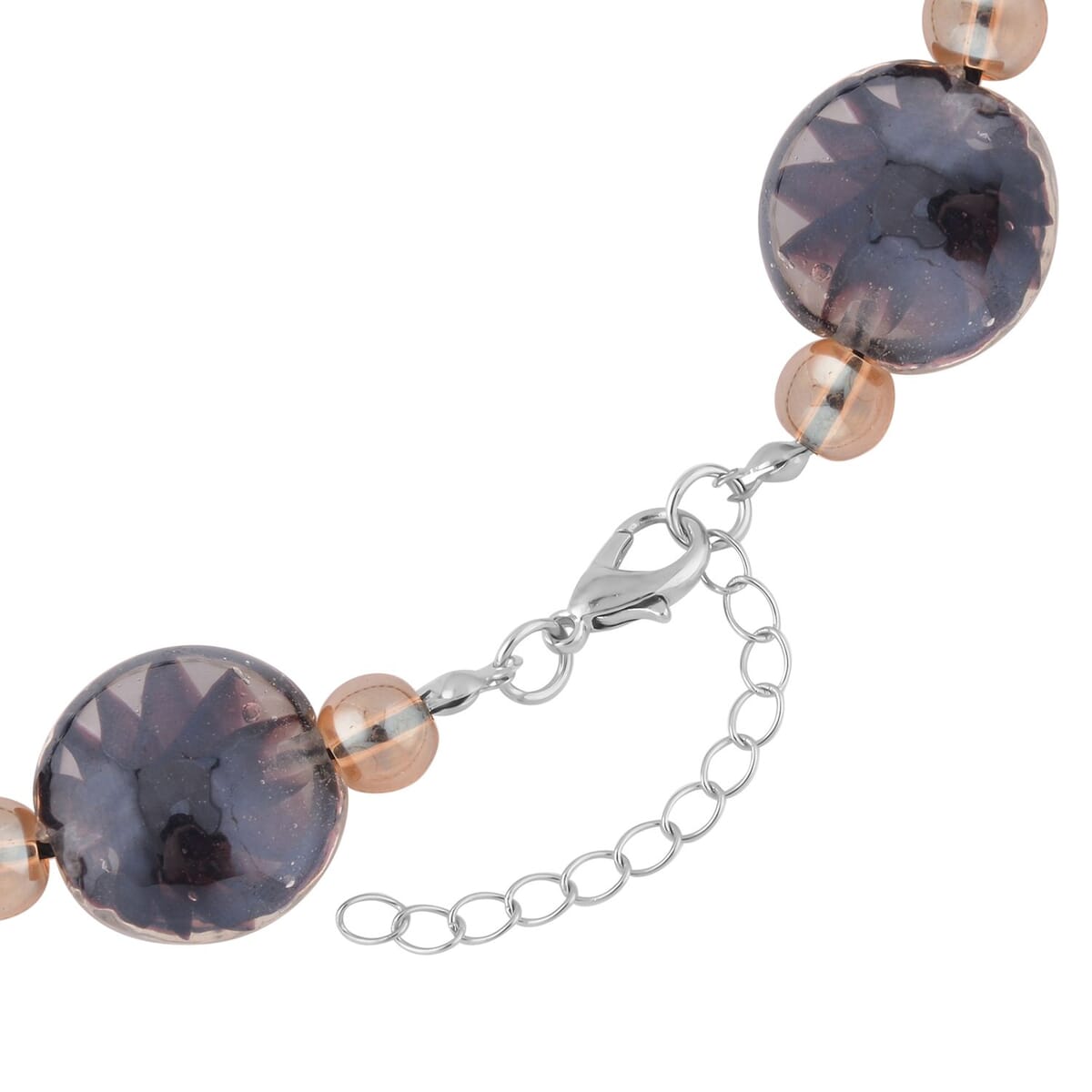 Black Color Murano Style and Champagne Glass Beaded Necklace 20-22 Inches in Silvertone image number 3