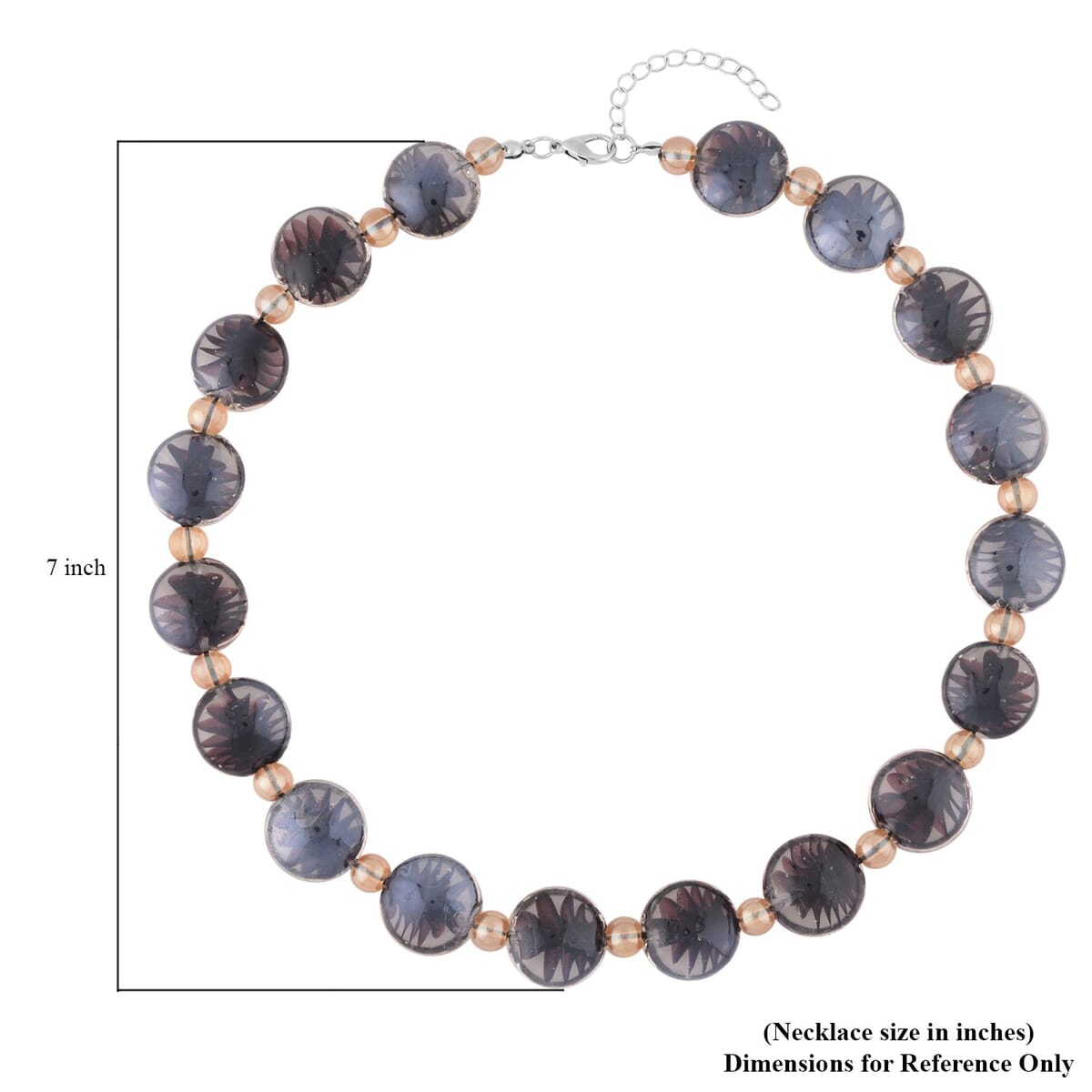 Black Color Murano Style and Champagne Glass Beaded Necklace 20-22 Inches in Silvertone image number 4