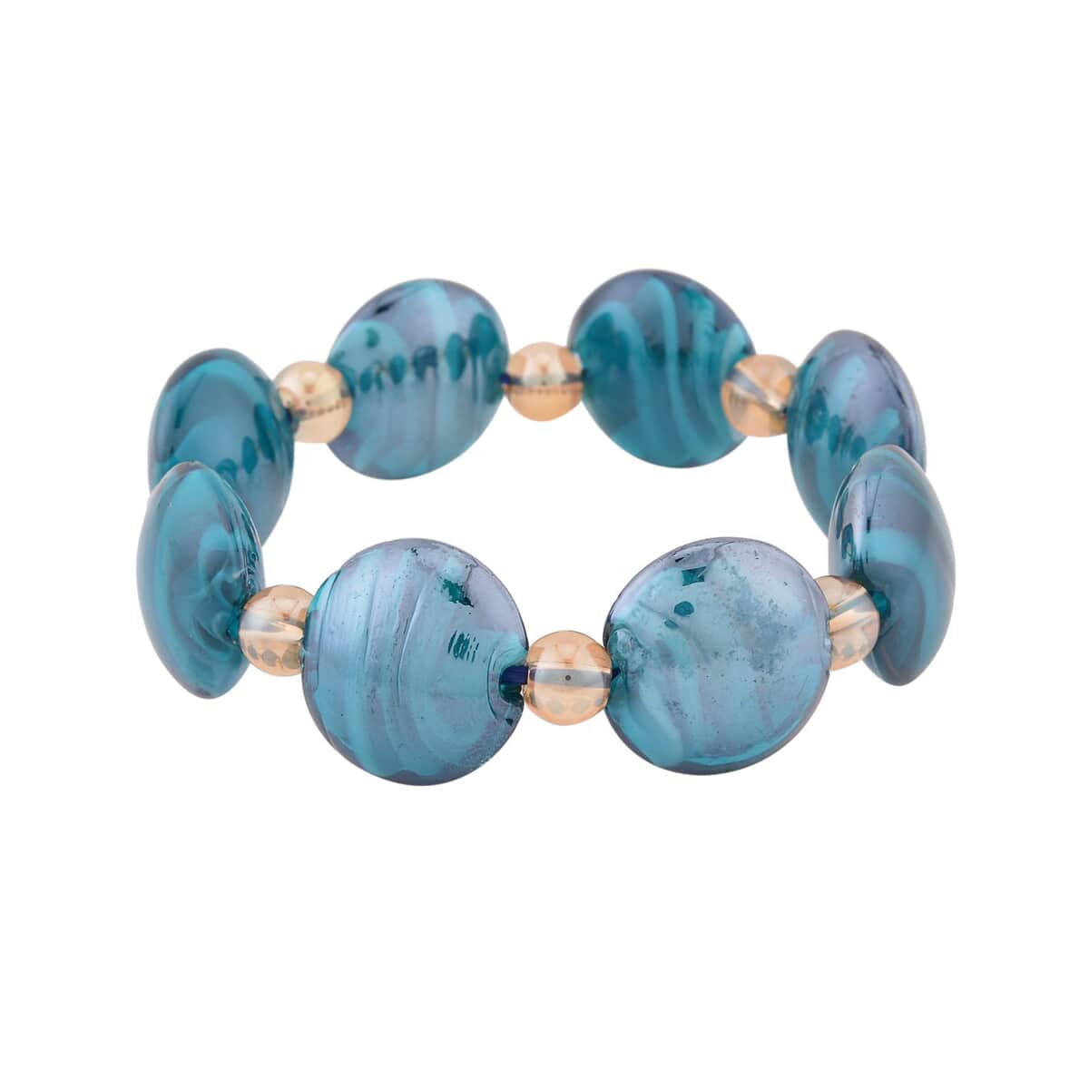 Blue Color Murano Glass and Champagne Glass Beaded Stretch Bracelet image number 0