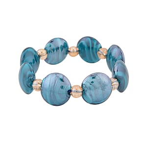 Blue Color Murano Style and Champagne Glass Beaded Stretch Bracelet