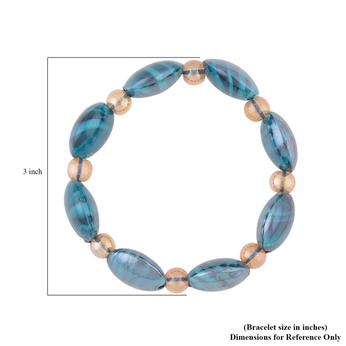 Blue Color Murano Glass and Champagne Glass Beaded Stretch Bracelet image number 2