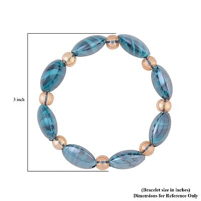 Blue Color Murano Style and Champagne Glass Beaded Stretch Bracelet