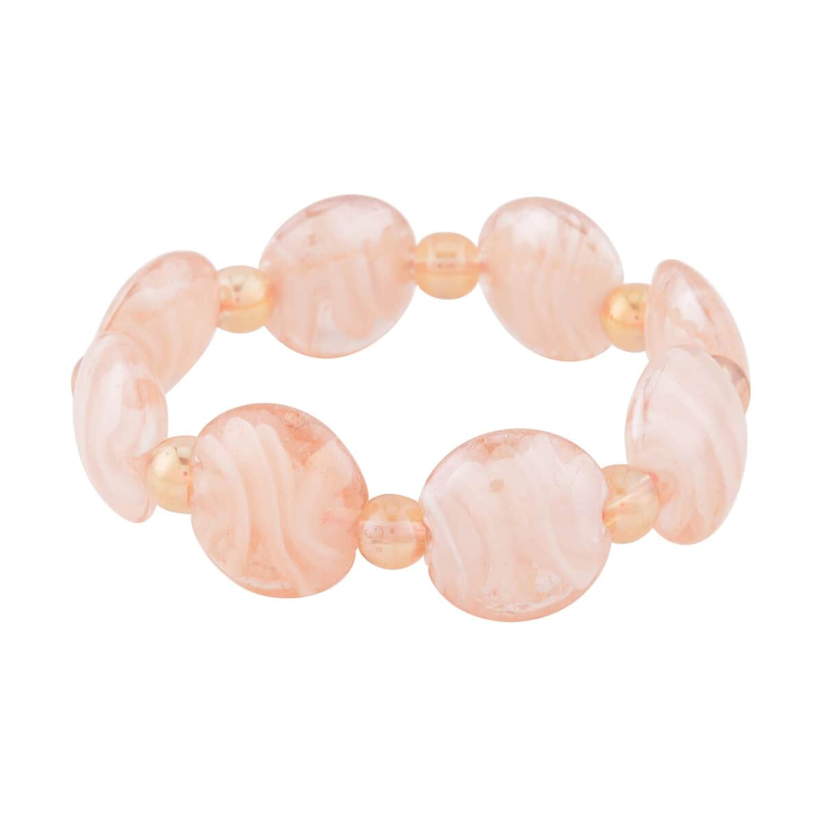 Pink Color Murano Style and Champagne Glass Beaded Stretch Bracelet image number 0
