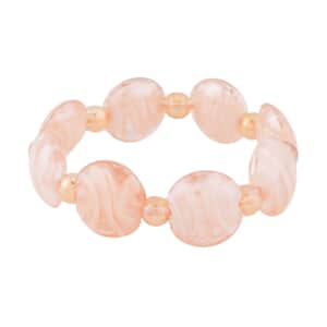 Pink Color Murano Style and Champagne Glass Beaded Stretch Bracelet