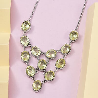 Ouro Verde Quartz Necklace 18-20 Inches in Platinum Over Sterling Silver 29.00 ctw