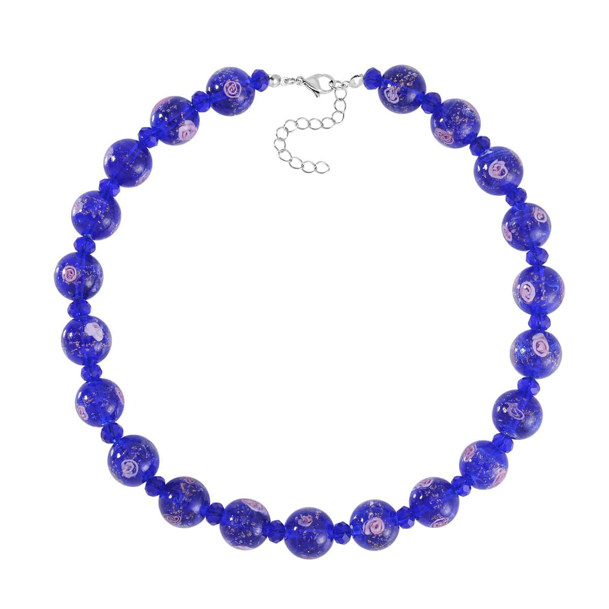 Blue Color Murano Style and Blue Glass Beaded Necklace 20-22 Inches in Silvertone image number 0